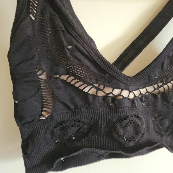 Free People Movement Black Lace Cutout Bralette Bra Intimates Medium Large - Picture 3 of 10